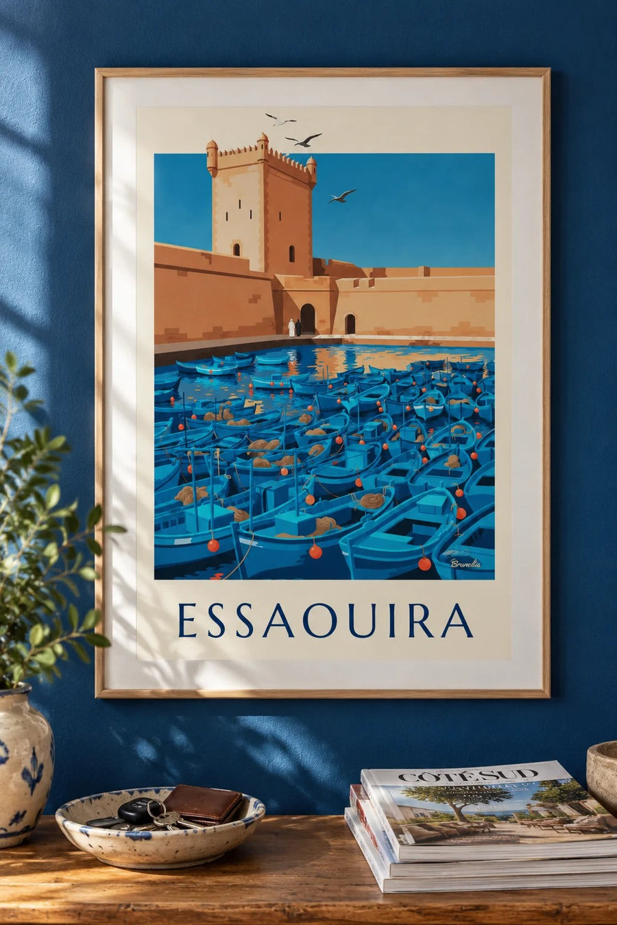 Affiche port d'Essaouira, tour de la Skala : encadrée au mur