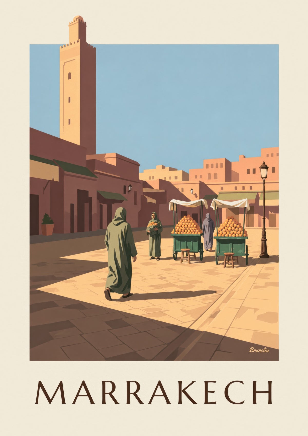 Poster van Jemaa el-Fna in Marrakesh met sinaasappelkramen