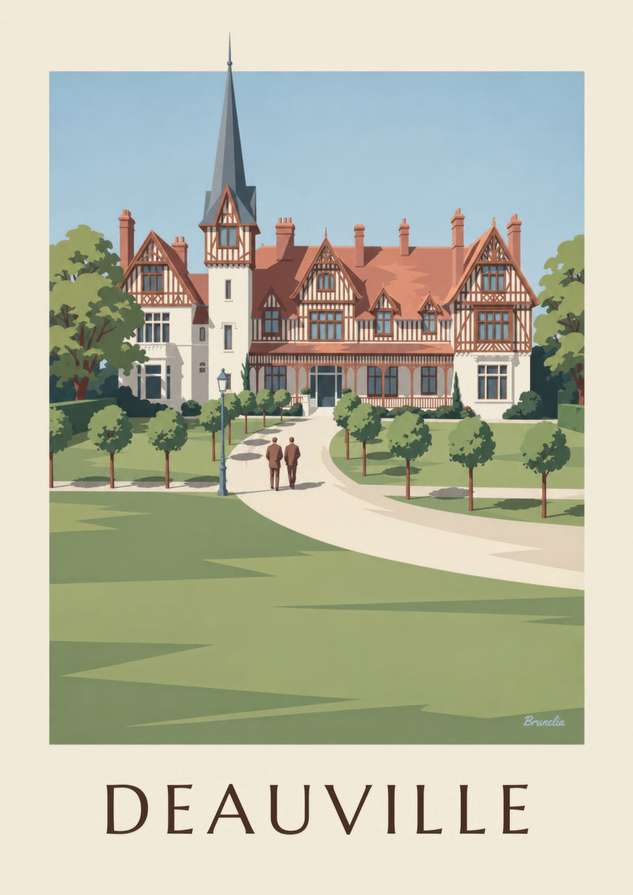 Poster van de Villa Strassburger in Deauville met vakwerk