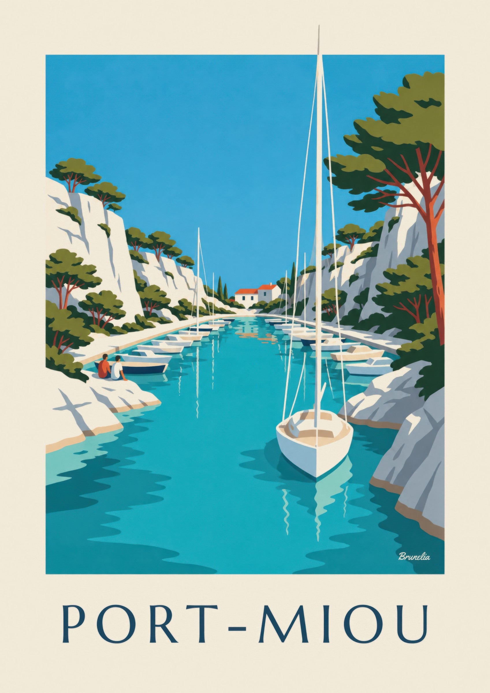 Affiche calanque de Port-Miou et voiliers: detail in close-up