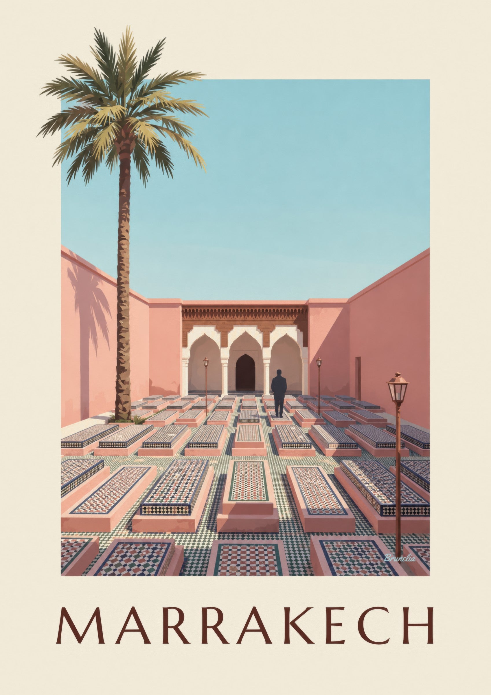 Affiche Tombeaux saadiens de Marrakech, arcades et zelliges: detail in close-up