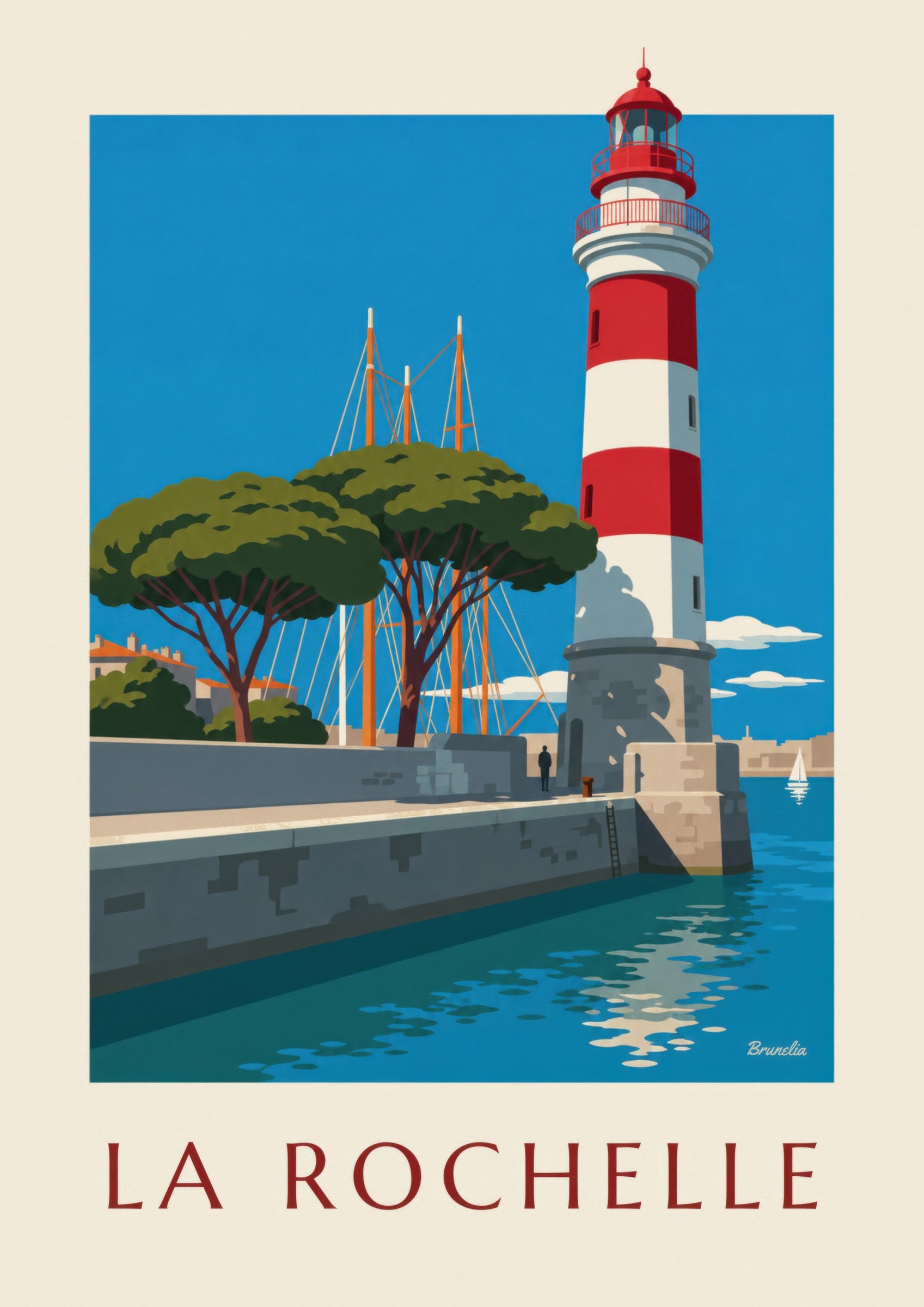 Affiche phare rouge et blanc du Gabut: detail in close-up