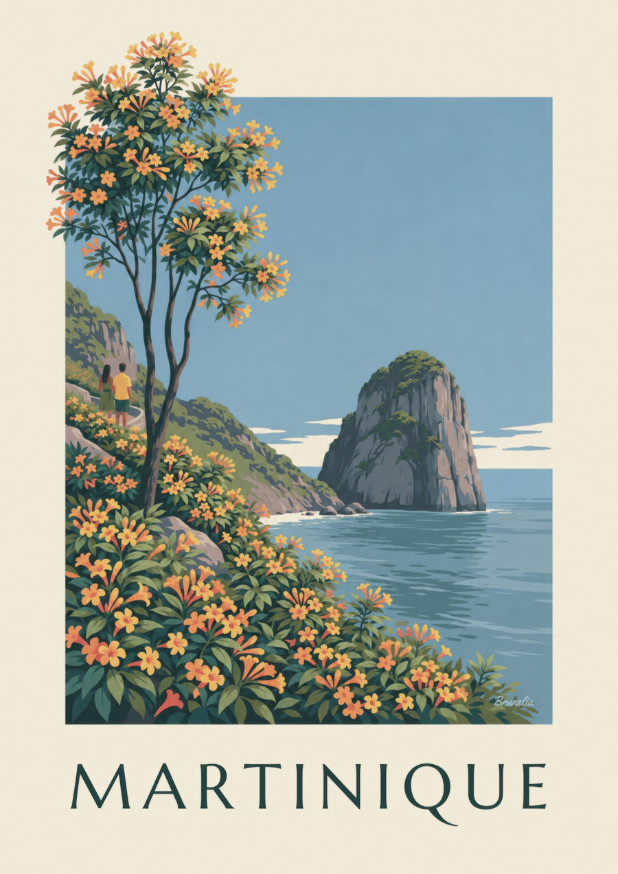 Affiche van Martinique, de rots Rocher du Diamant en de Caraïbische Zee