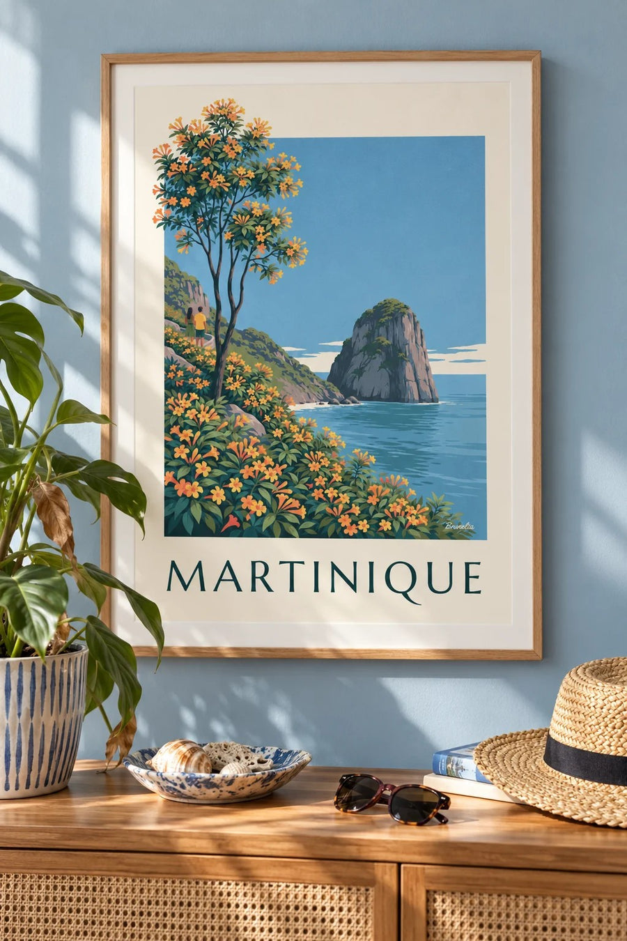Affiche van Martinique, de rots Rocher du Diamant en de Caraïbische Zee : ingelijst aan de muur