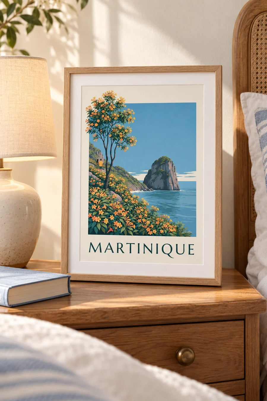 Affiche van Martinique, de rots Rocher du Diamant en de Caraïbische Zee : klein A4-formaat, ingelijst