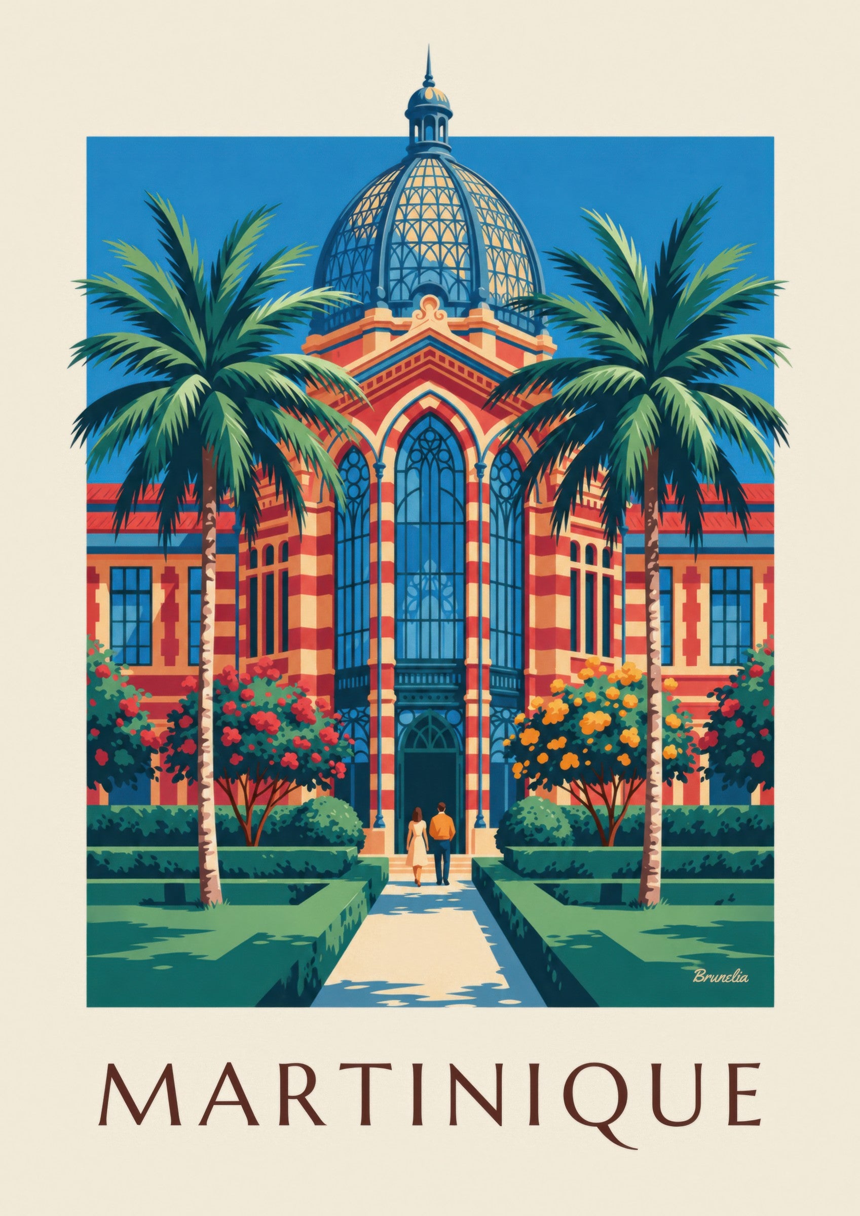 Affiche Martinique, bibliothèque Schœlcher à Fort-de-France: detail in close-up