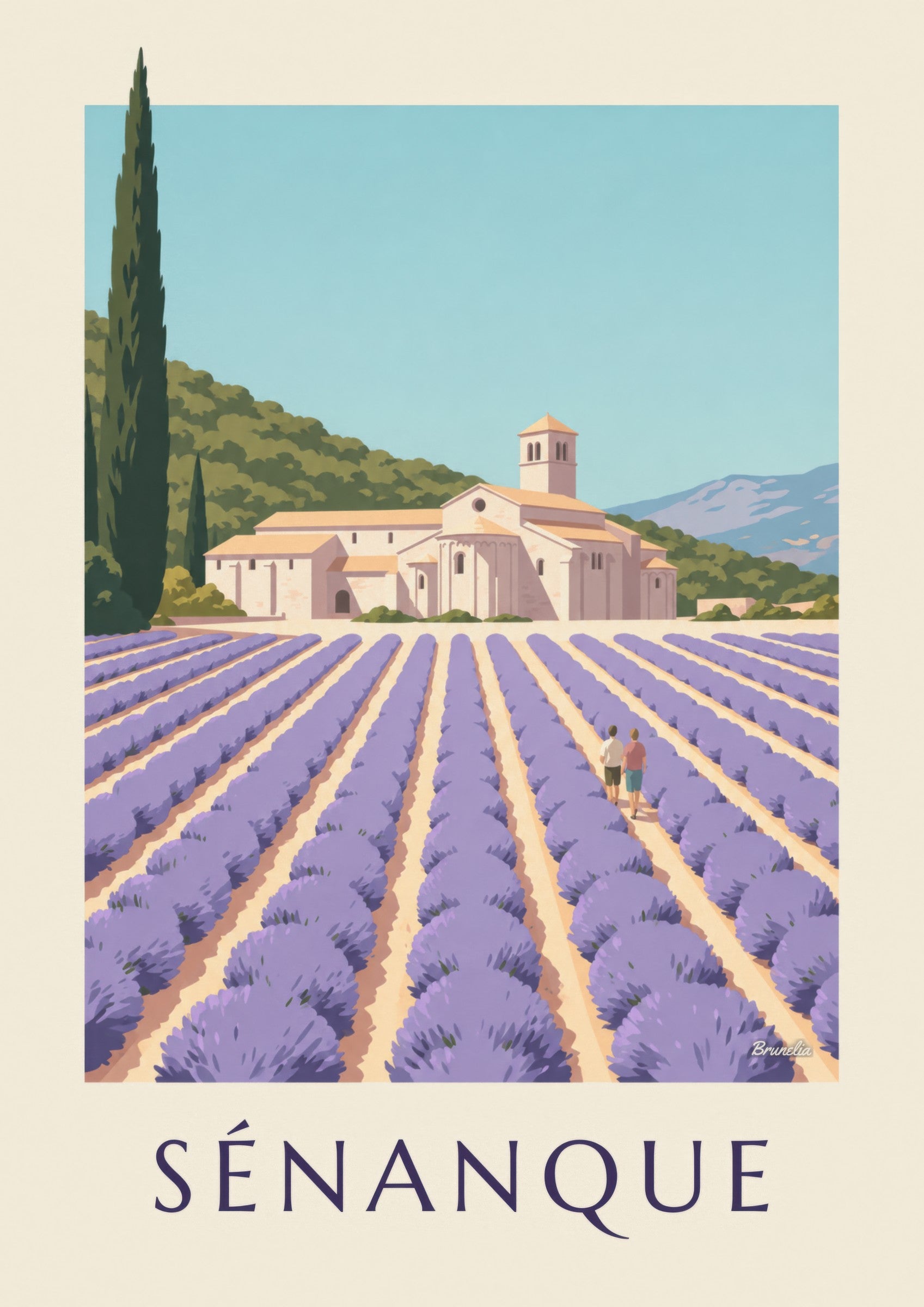 Affiche abbaye de Sénanque et lavande: detail in close-up