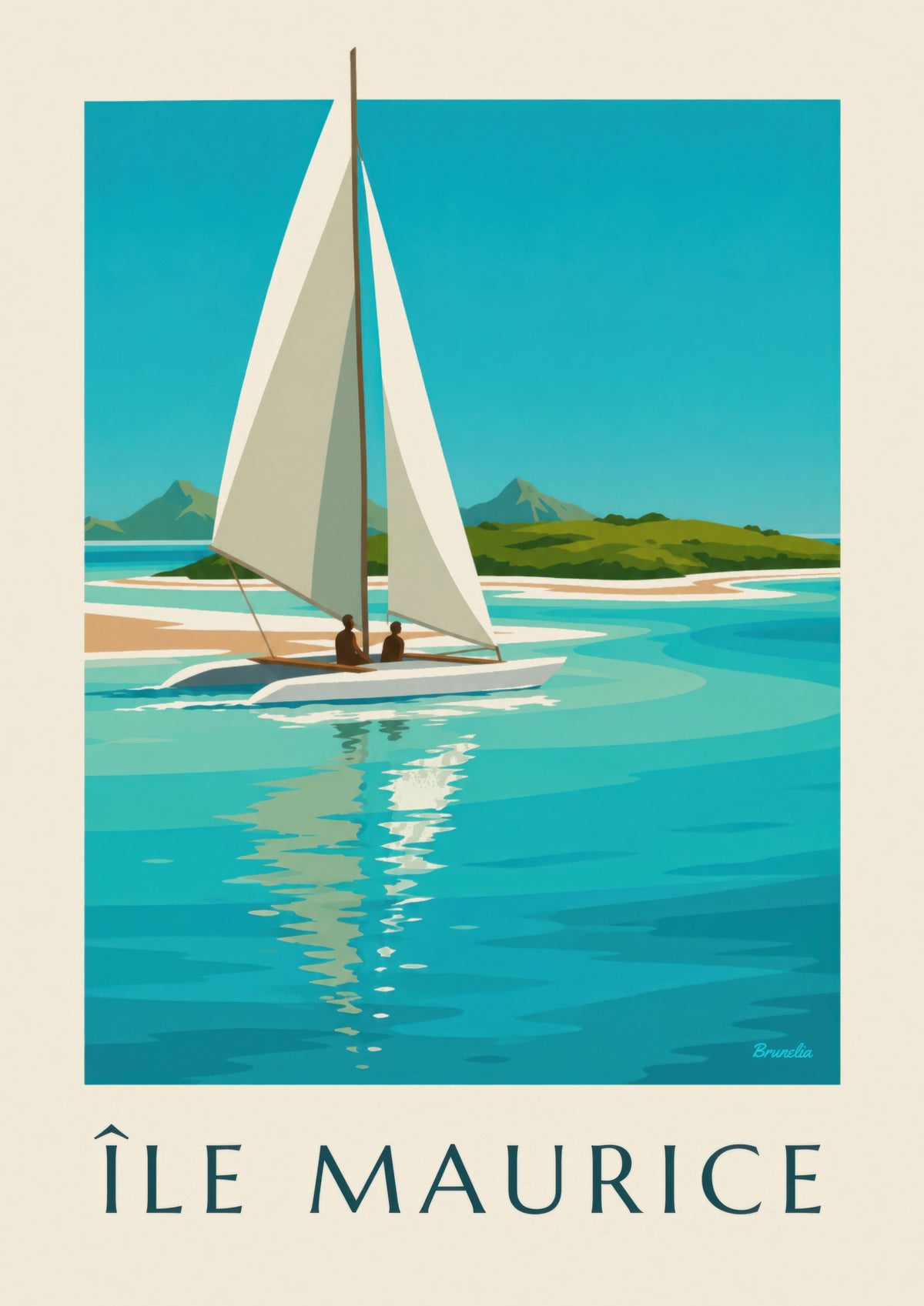 Affiche Île aux Cerfs et lagon turquoise (titre ÎLE MAURICE)
