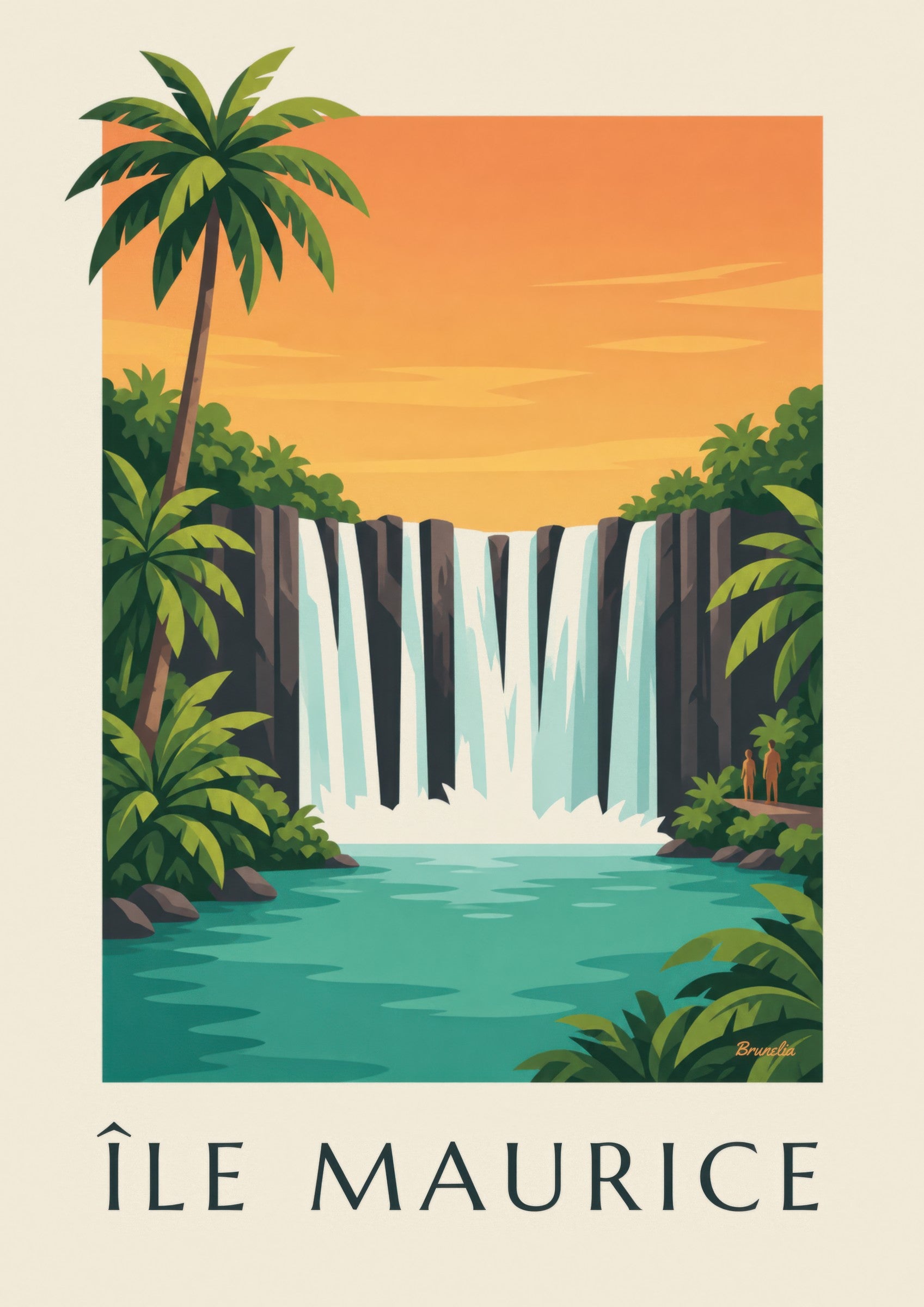 Affiche Île Maurice, cascade de Rochester (titre ÎLE MAURICE): detail in close-up