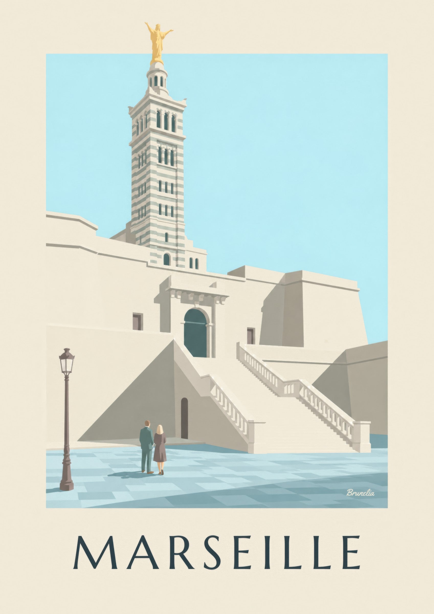 Poster van de grote trap van Notre-Dame-de-la-Garde: detail in close-up