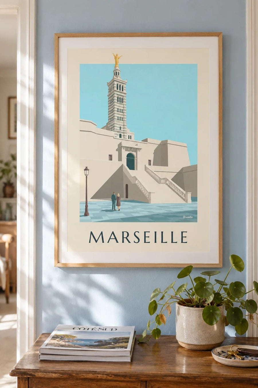 Poster van de grote trap van Notre-Dame-de-la-Garde : ingelijst aan de muur