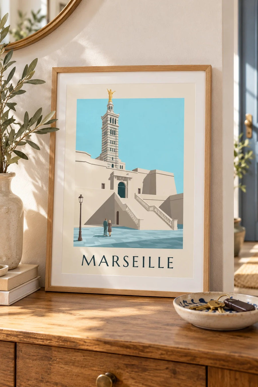 Poster van de grote trap van Notre-Dame-de-la-Garde : klein A4-formaat, ingelijst