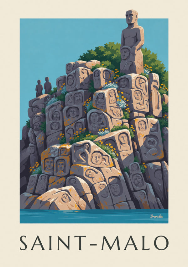 Poster van de beeldhouwwerken van Rothéneuf in Saint-Malo