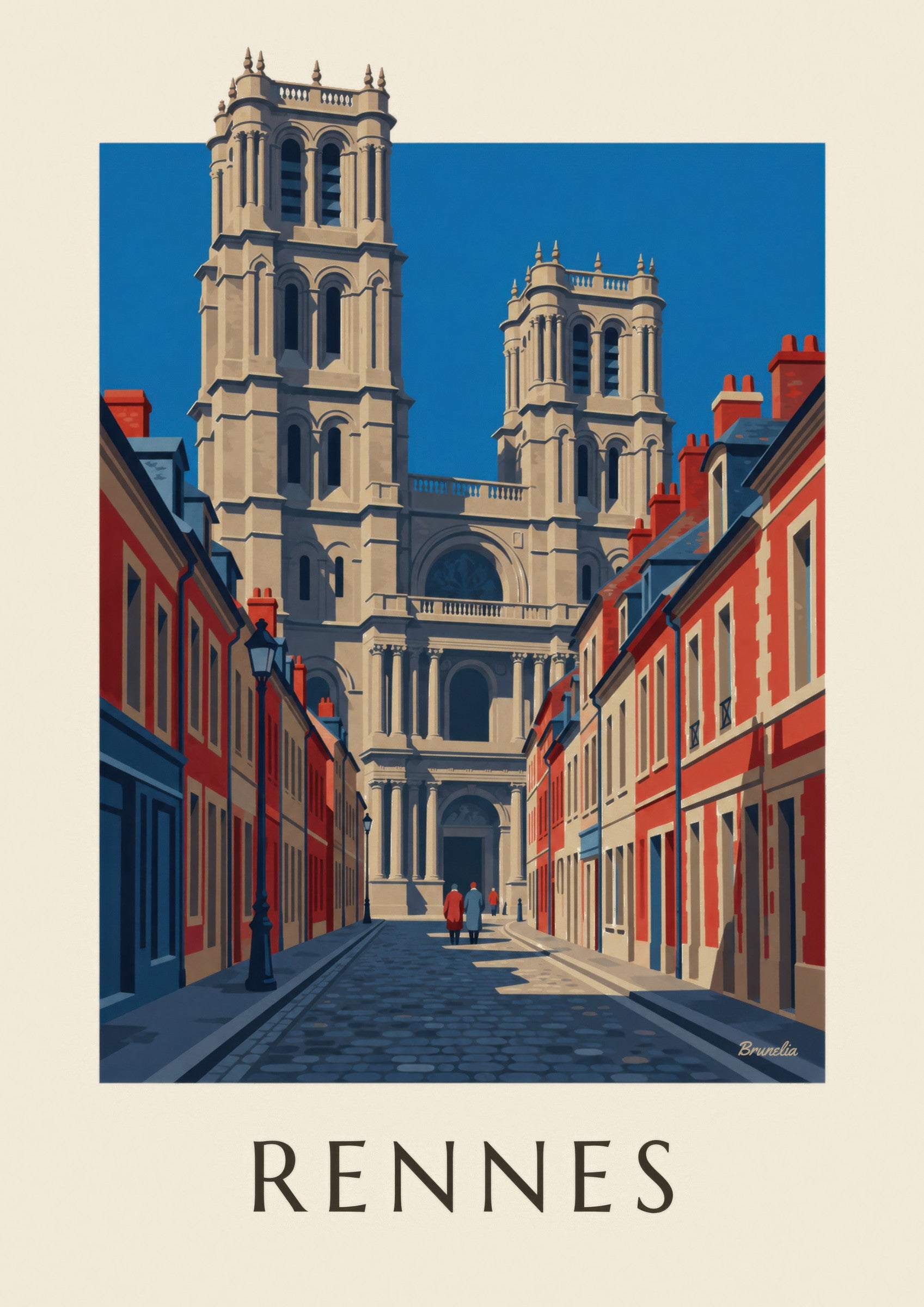 Affiche Rennes, cathédrale Saint-Pierre et ses tours: detail in close-up