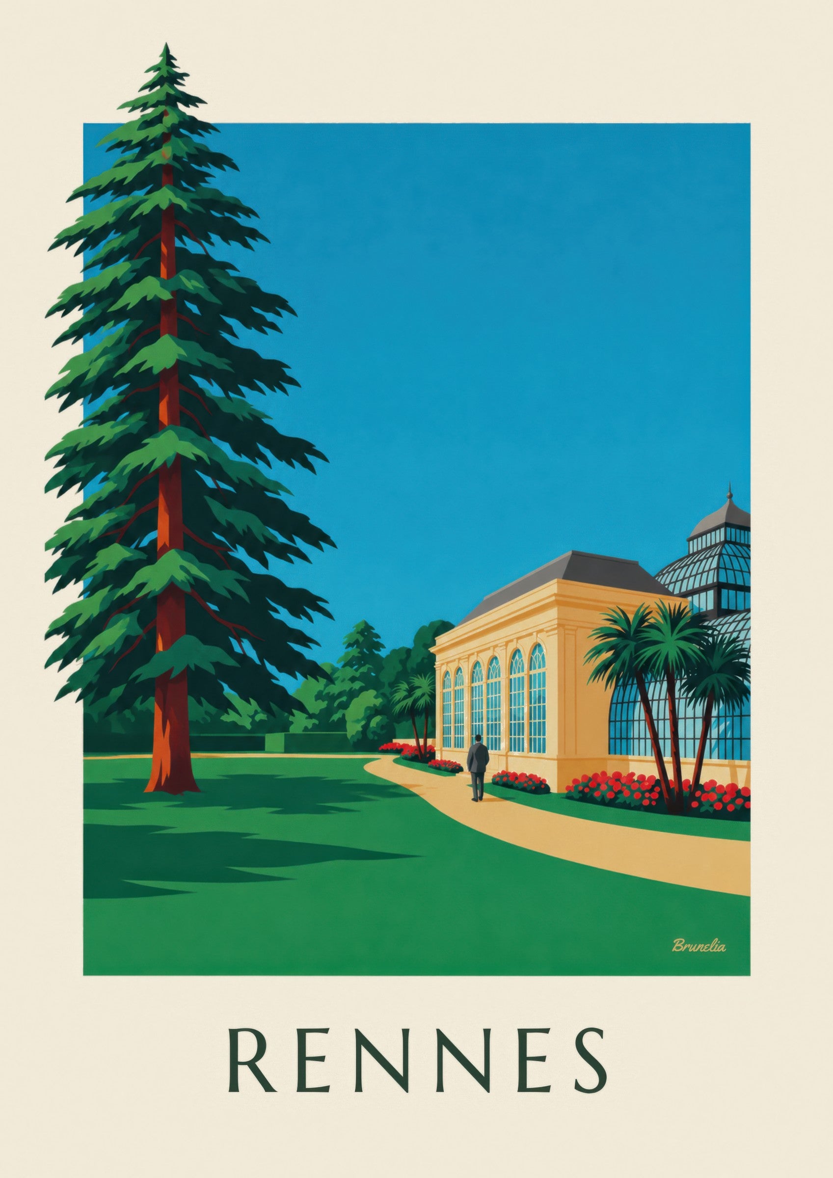 Affiche Rennes, parc du Thabor et son orangerie: detail in close-up