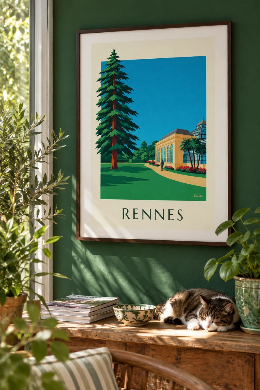 Affiche Rennes, parc du Thabor et son orangerie : encadrée au mur