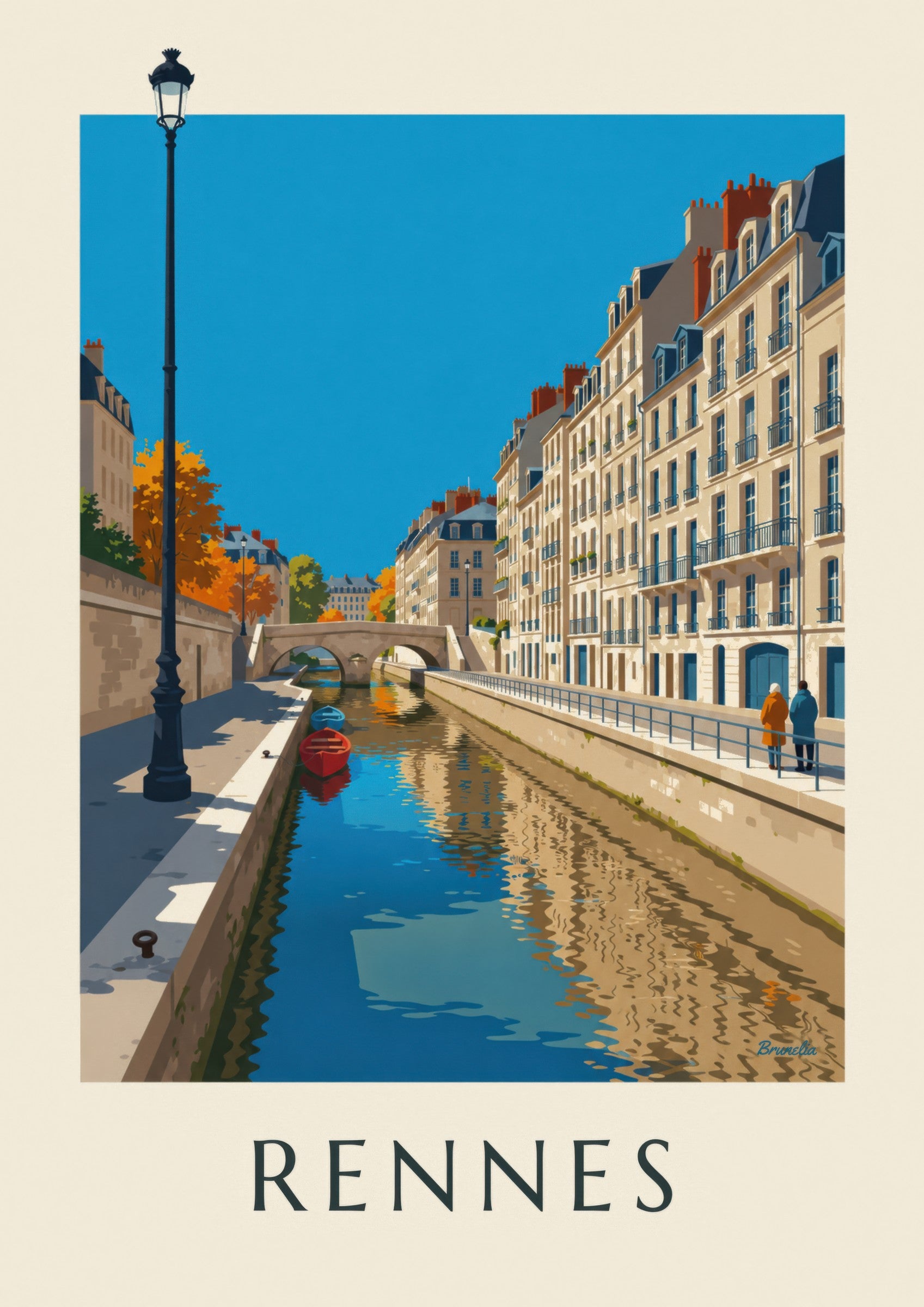 Affiche Rennes la Vilaine et le quai Émile-Zola: detail in close-up