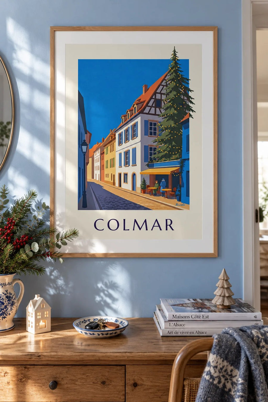 Poster van Colmar in kerstsfeer, de wijk La Poissonnerie : ingelijst aan de muur
