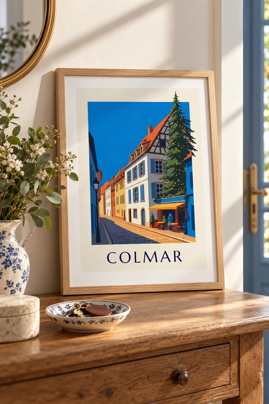 Poster van Colmar in kerstsfeer, de wijk La Poissonnerie : klein A4-formaat, ingelijst