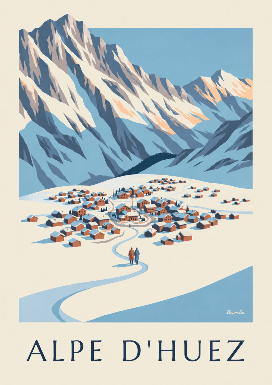 Poster Alpe d'Huez gezien vanaf de Pic Blanc in de winter
