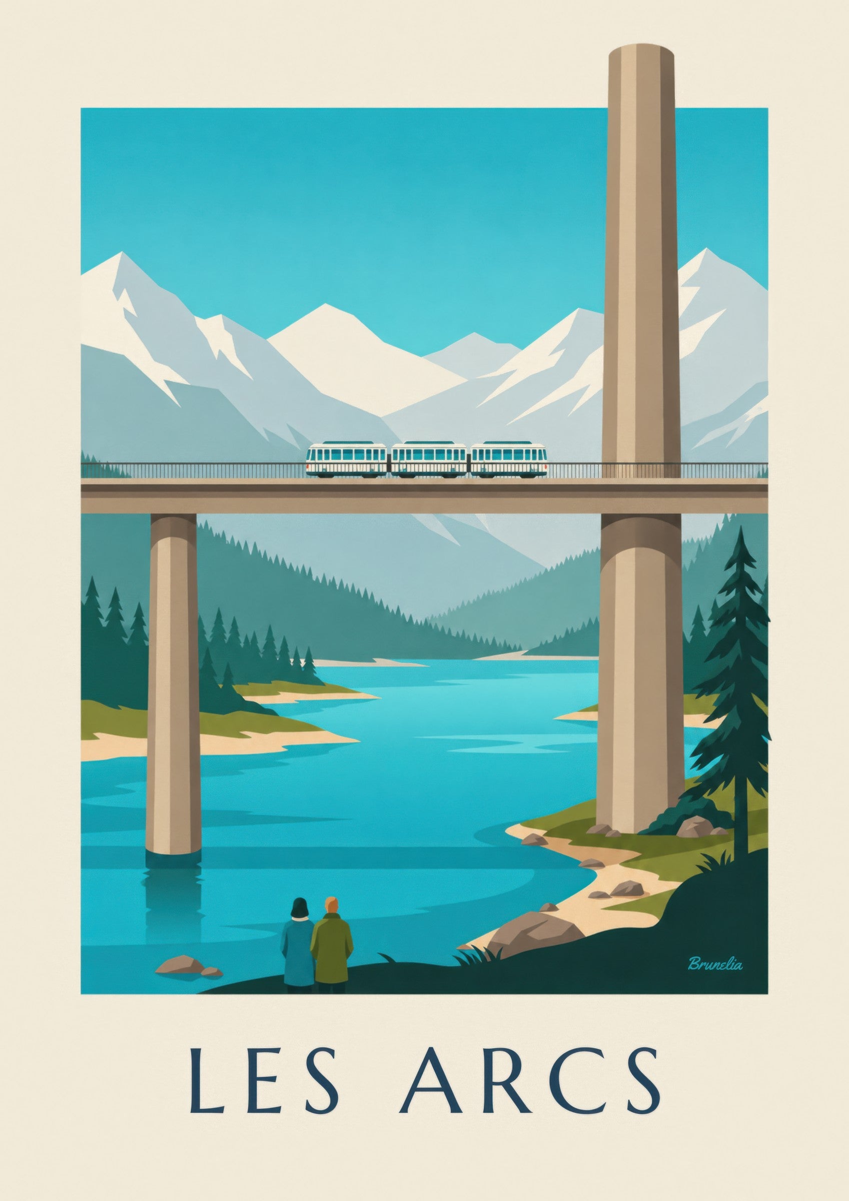 Affiche Les Arcs, funiculaire sur viaduc: detail in close-up