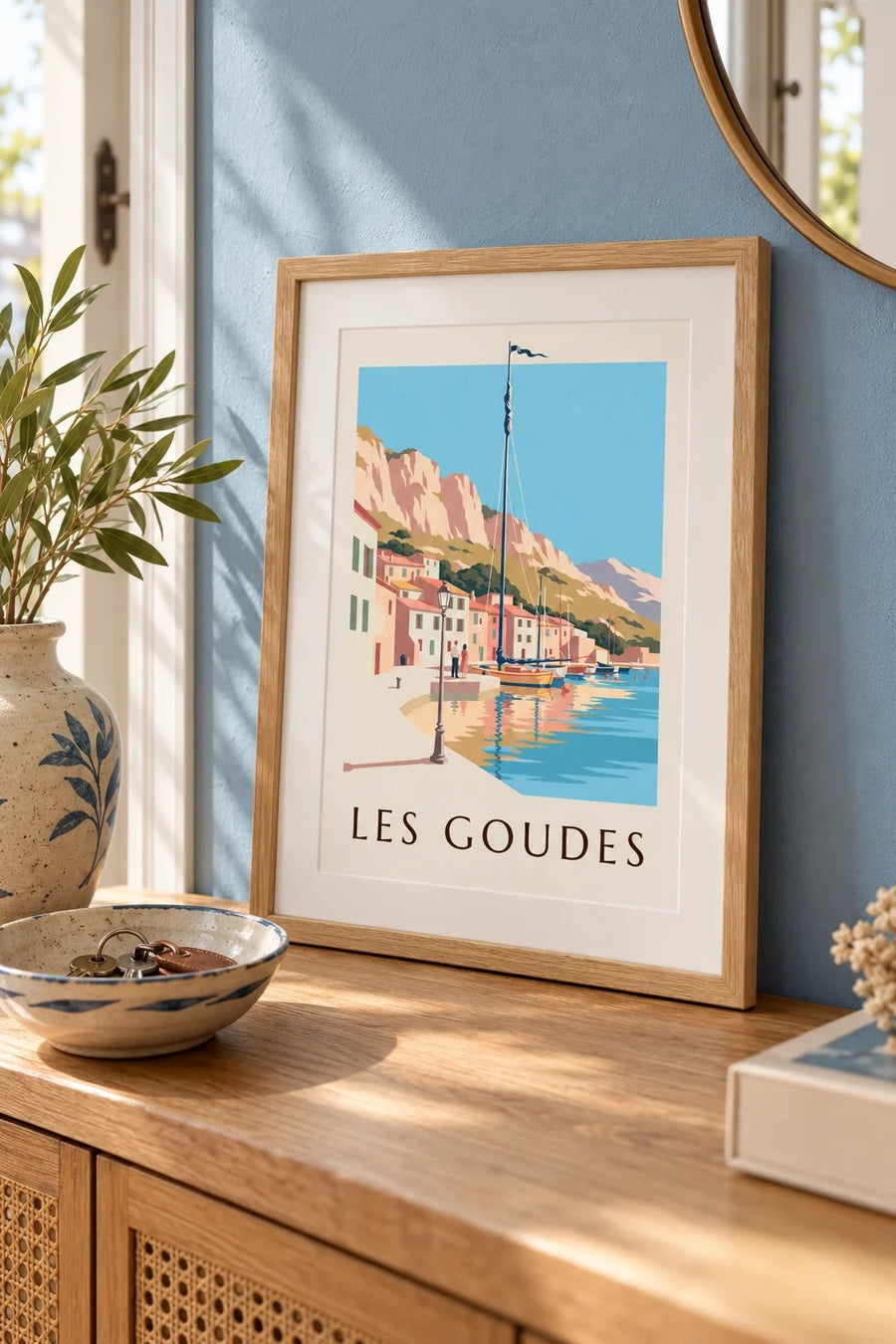 Affiche port des Goudes au coucher du soleil : petit format A4 encadré