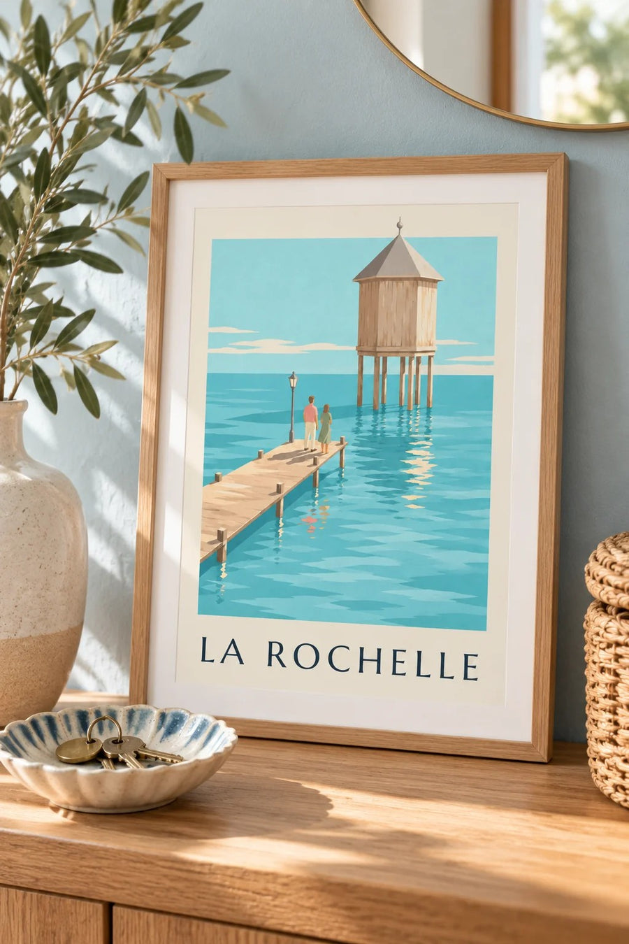 Poster van de vuurtoren van Bout du Monde in La Rochelle : klein A4-formaat, ingelijst