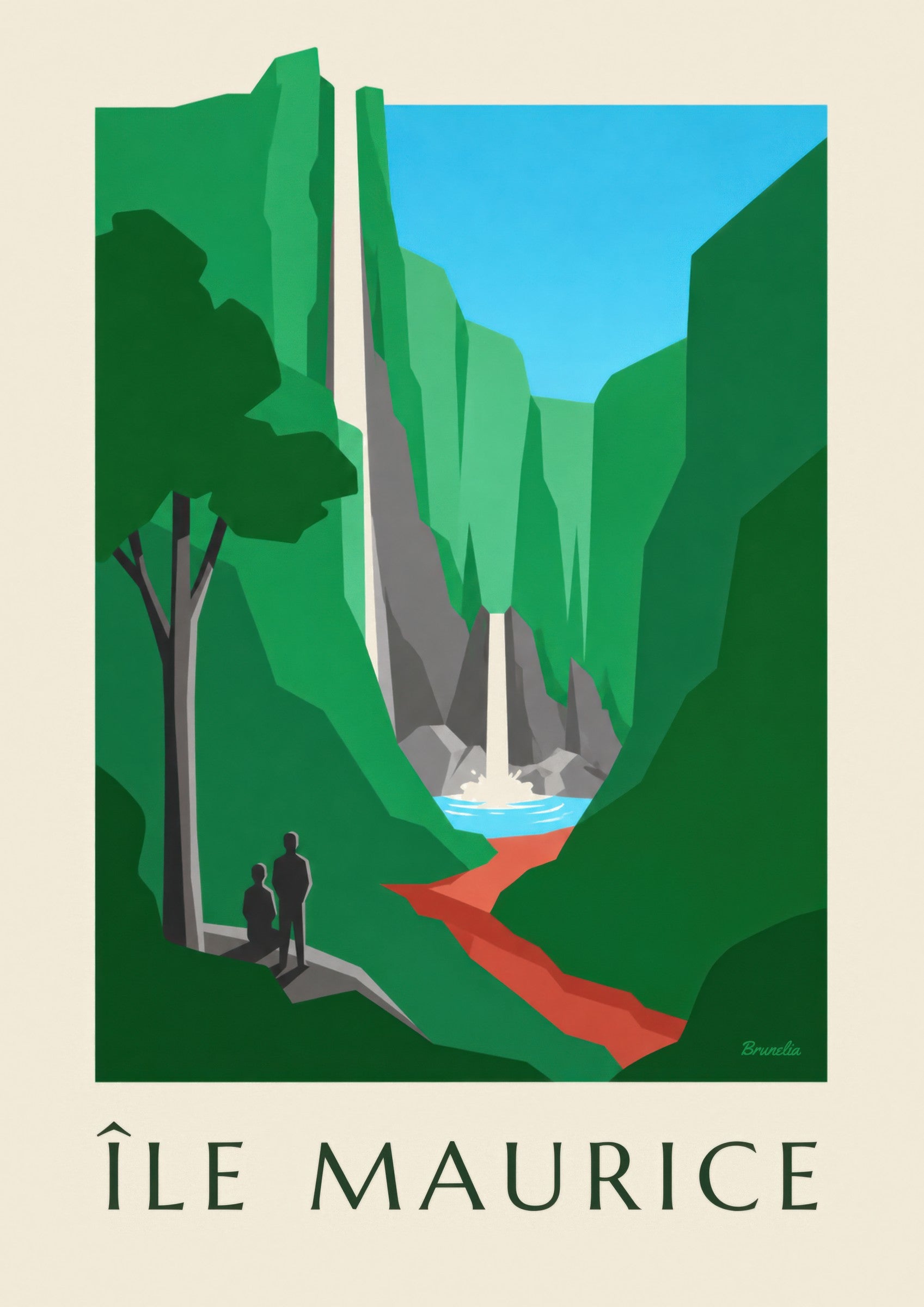 Poster van Mauritius, de waterval van Chamarel (titel MAURITIUS): detail in close-up