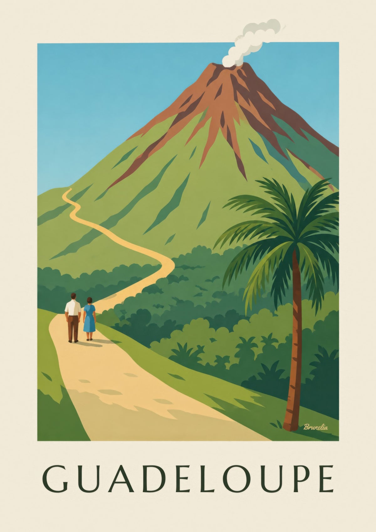 Poster van Guadeloupe, de vulkaan La Soufrière