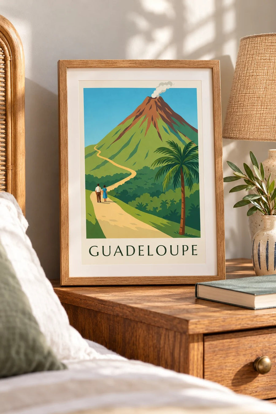 Poster van Guadeloupe, de vulkaan La Soufrière : klein A4-formaat, ingelijst