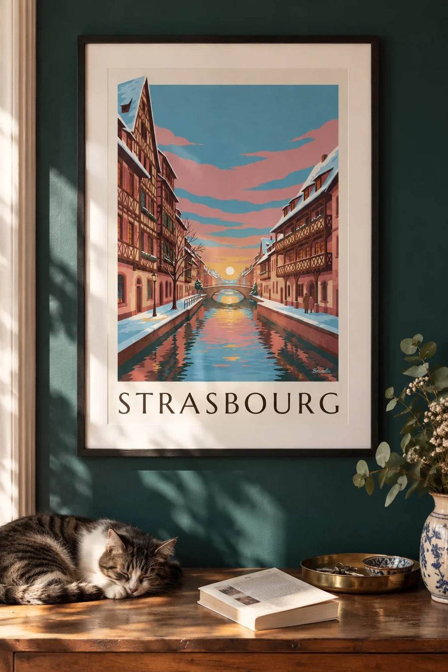 Poster Petite France in Straatsburg in de winter : ingelijst aan de muur
