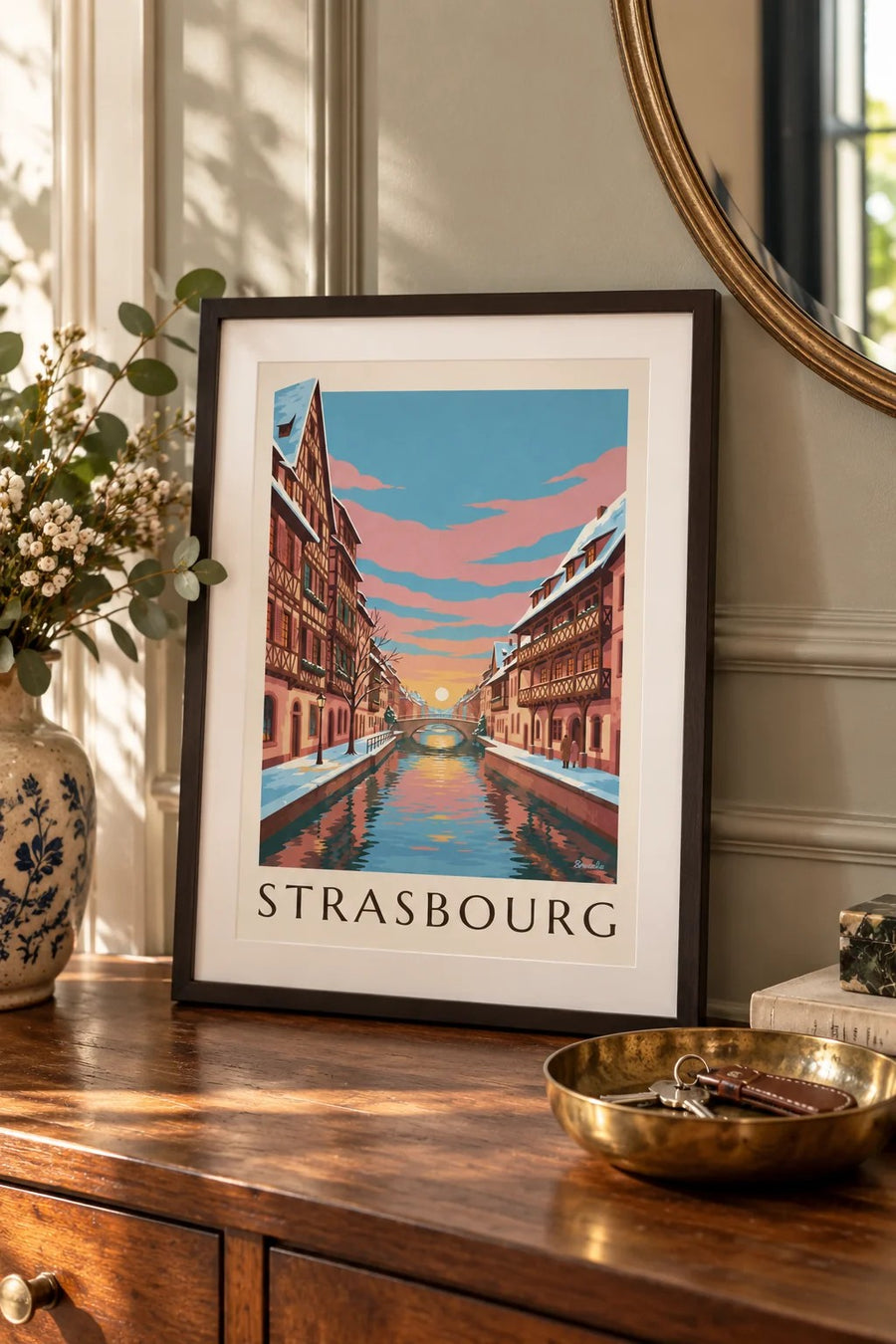 Poster Petite France in Straatsburg in de winter : klein A4-formaat, ingelijst