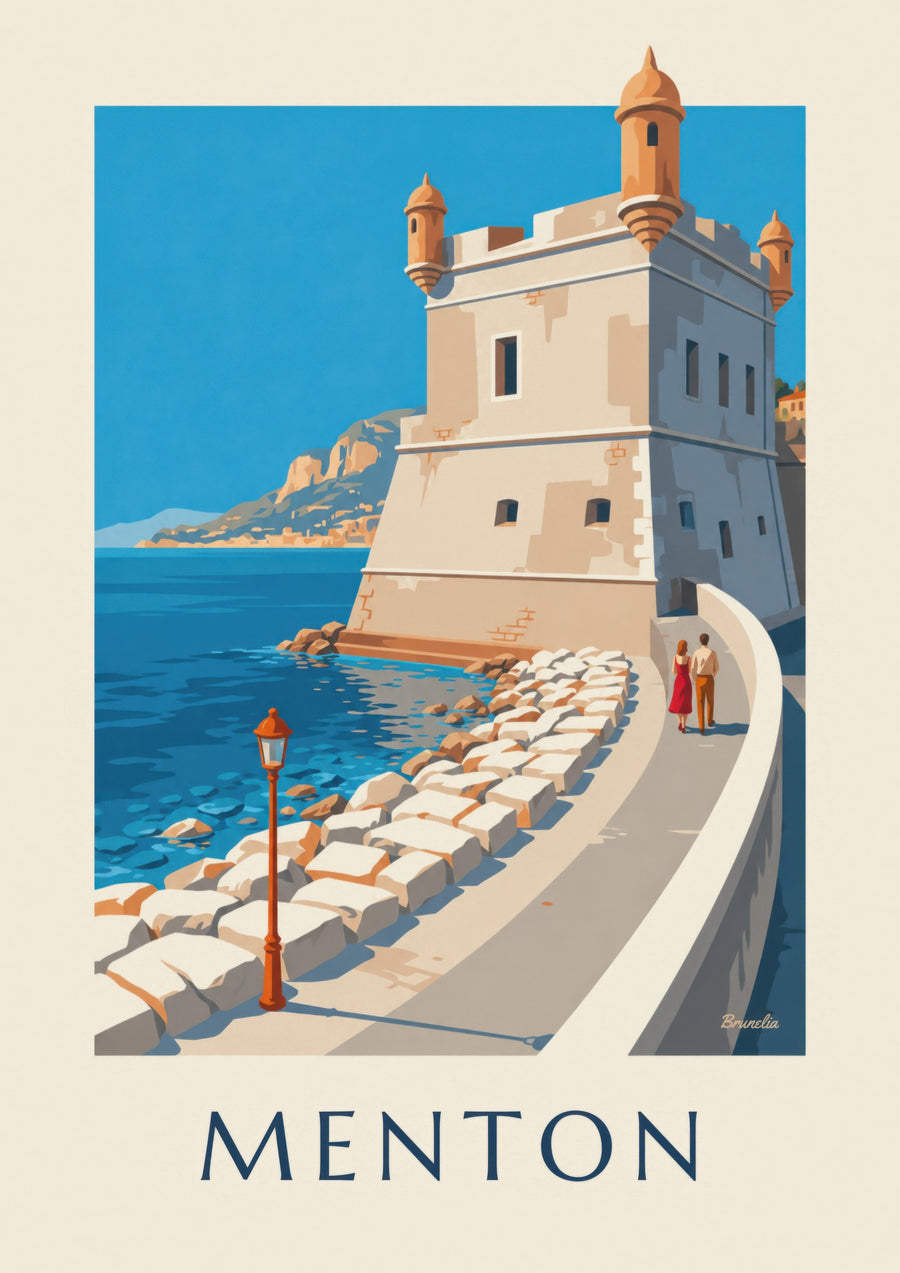 Poster van het Bastion in de oude haven van Menton aan zee