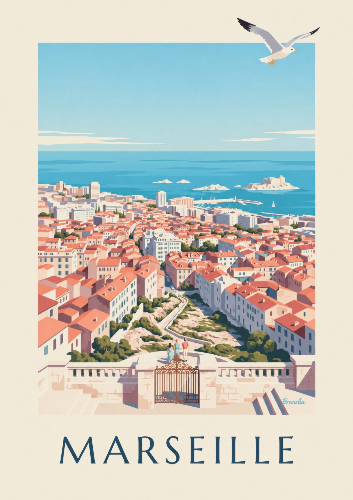 Poster met uitzicht op Marseille vanaf Notre-Dame-de-la-Garde