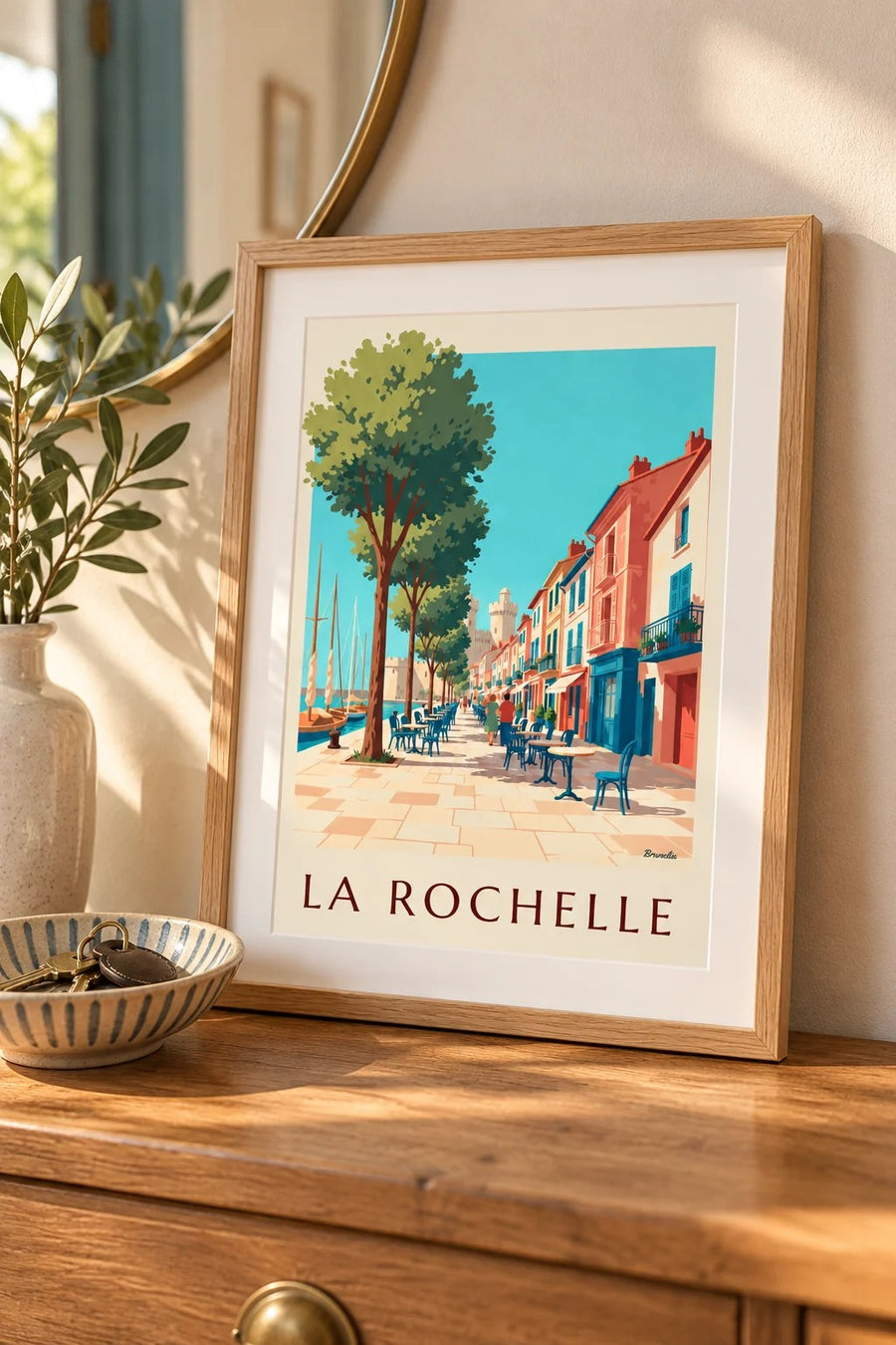 Poster van Le Gabut in La Rochelle, kleurrijke huizen : klein A4-formaat, ingelijst