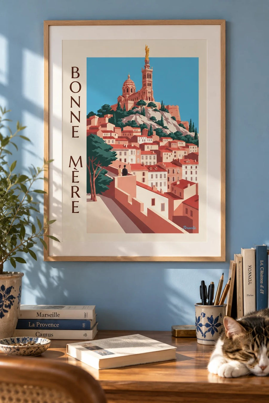 Poster Notre-Dame-de-la-Garde in Marseille : ingelijst aan de muur
