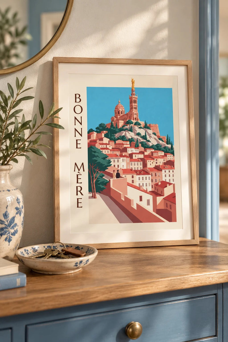 Poster Notre-Dame-de-la-Garde in Marseille : klein A4-formaat, ingelijst