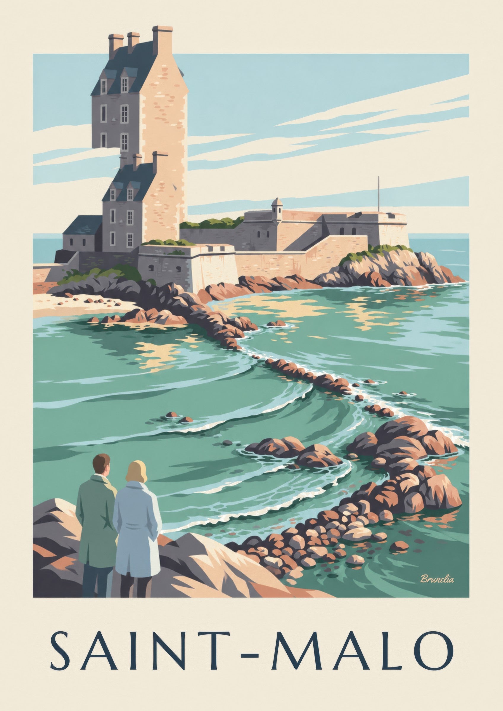 Affiche Fort National de Saint-Malo à marée haute: detail in close-up