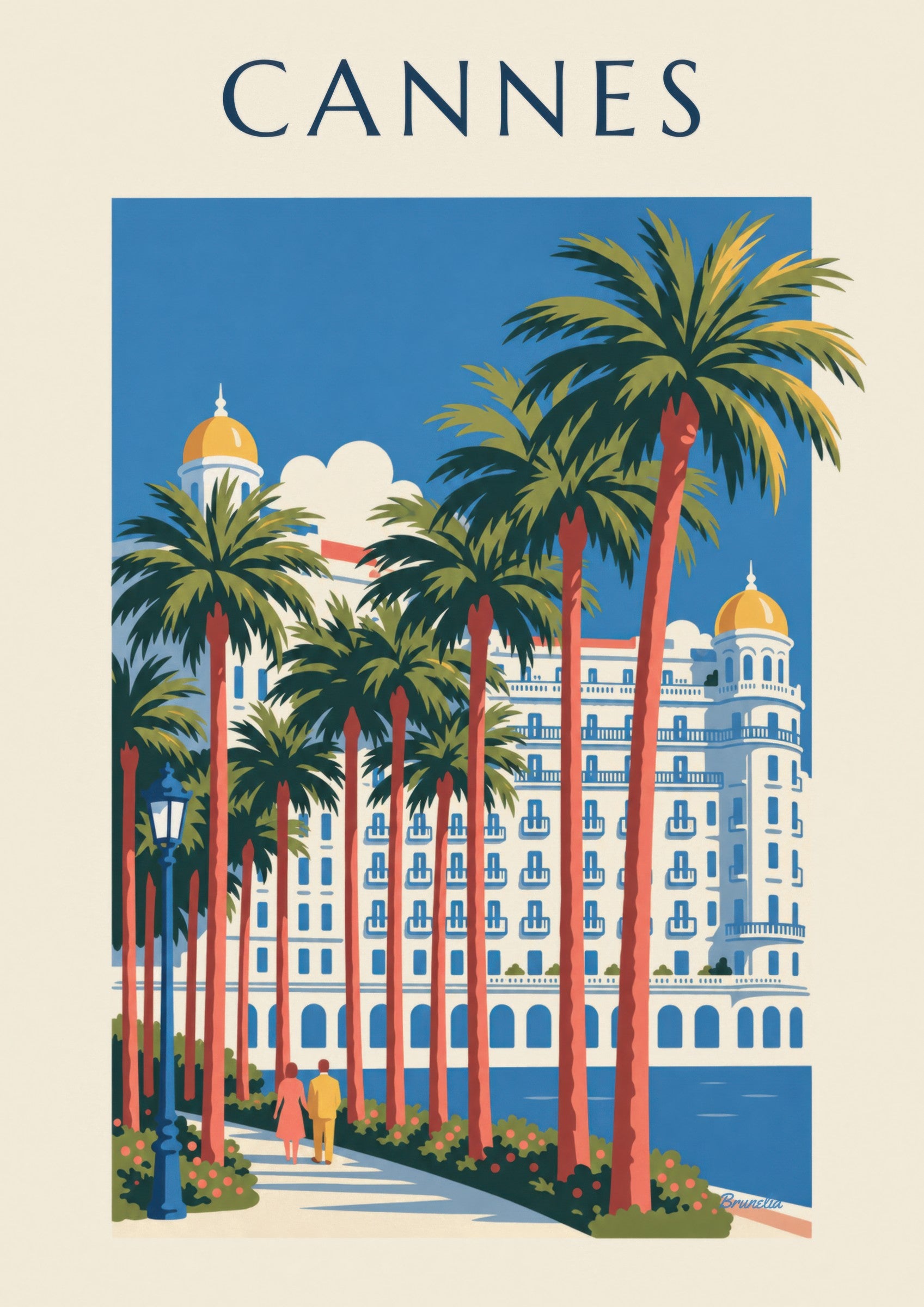 Affiche Croisette de Cannes, palmiers et palace: detail in close-up