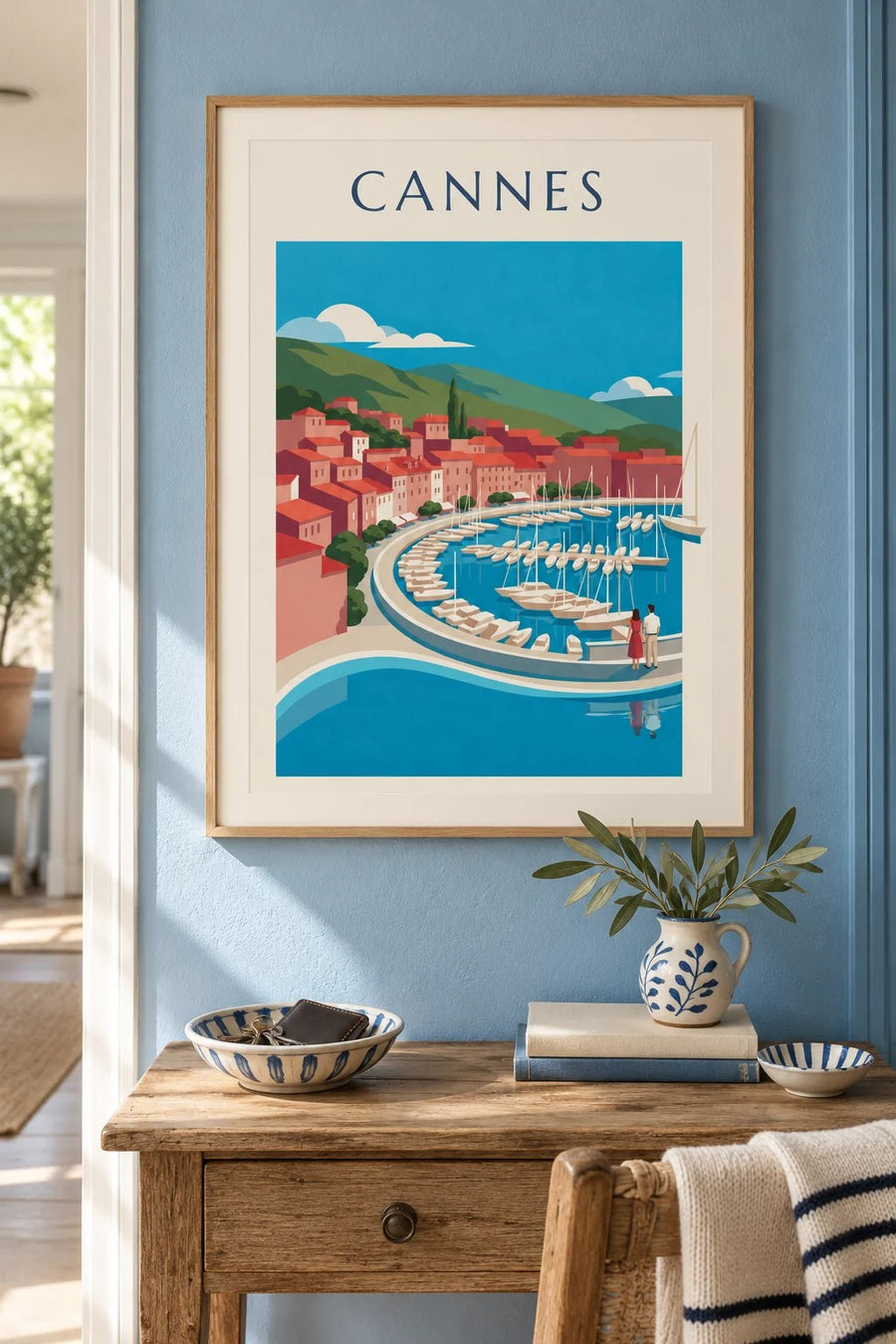 Poster van de baai van Cannes, gezien vanaf Le Suquet : ingelijst aan de muur