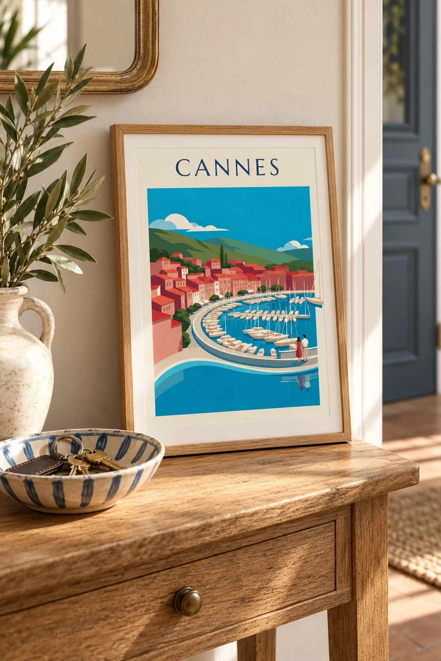 Poster van de baai van Cannes, gezien vanaf Le Suquet : klein A4-formaat, ingelijst