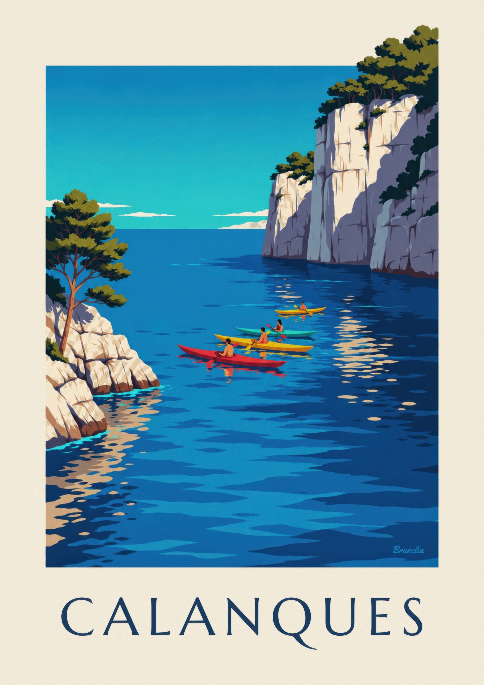 Affiche kayaks de mer dans les calanques: detail in close-up