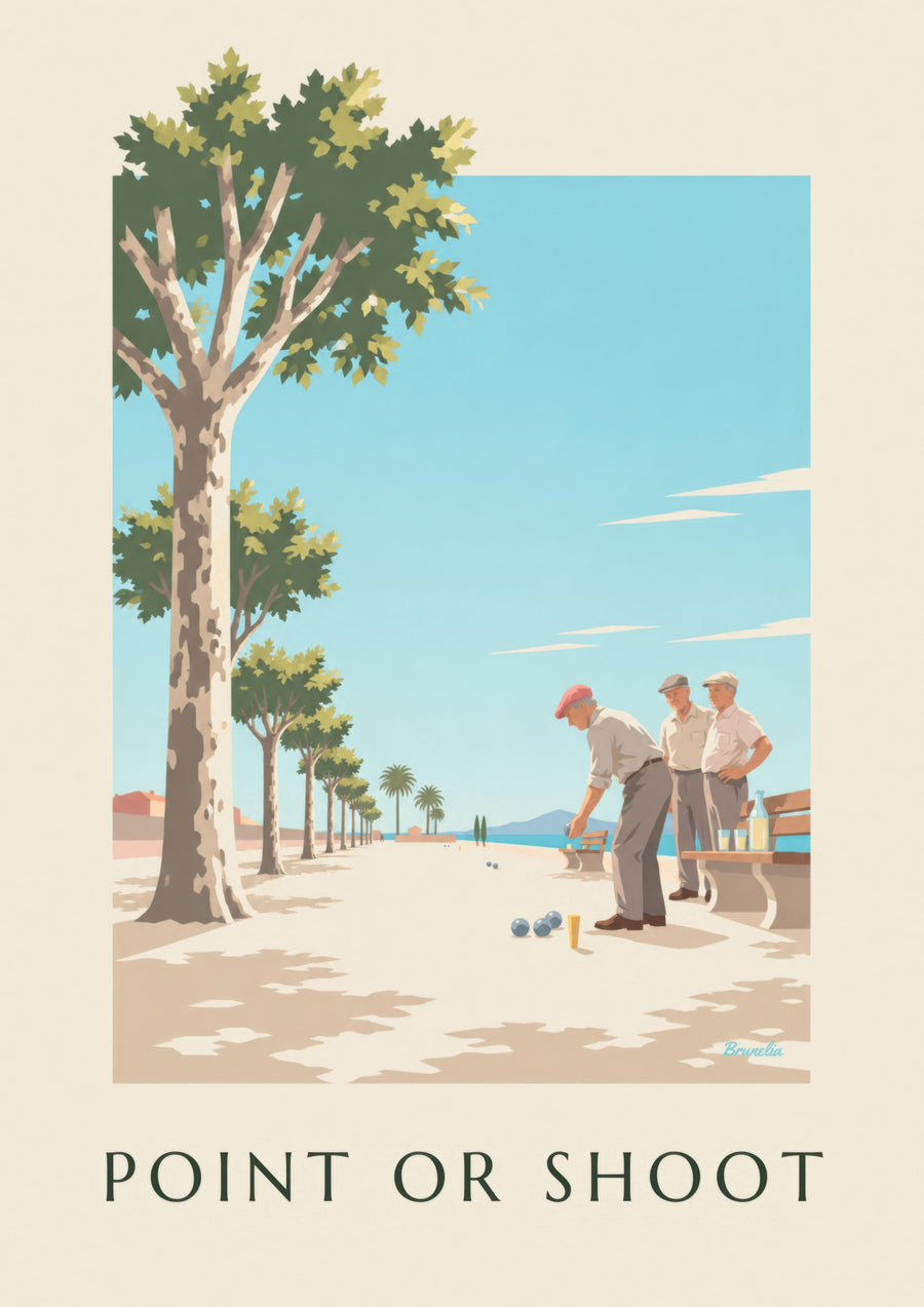 Affiche van een potje pétanque onder de platanen