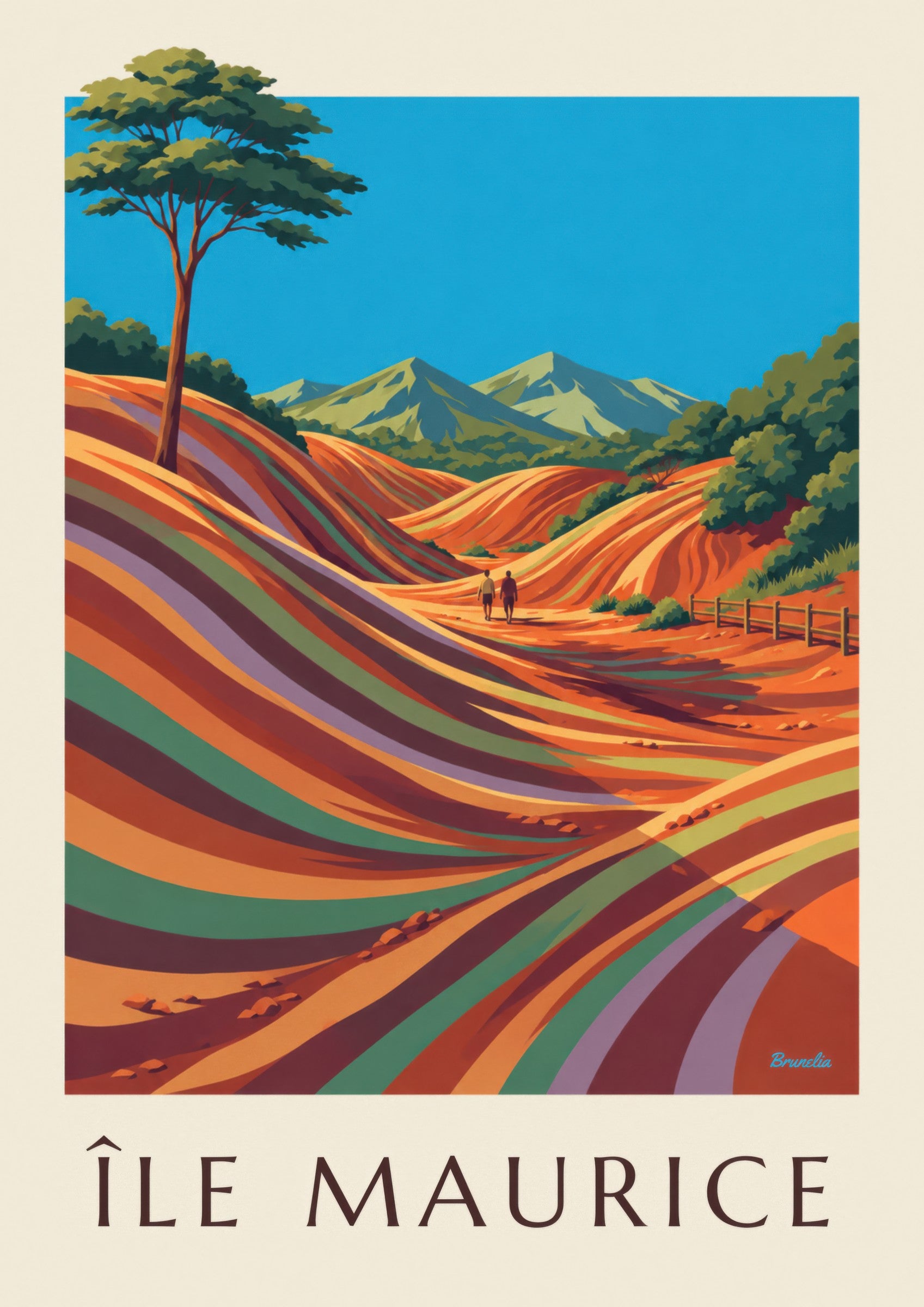 Affiche Île Maurice Chamarel terres des 7 couleurs (titre ÎLE MAURICE): detail in close-up