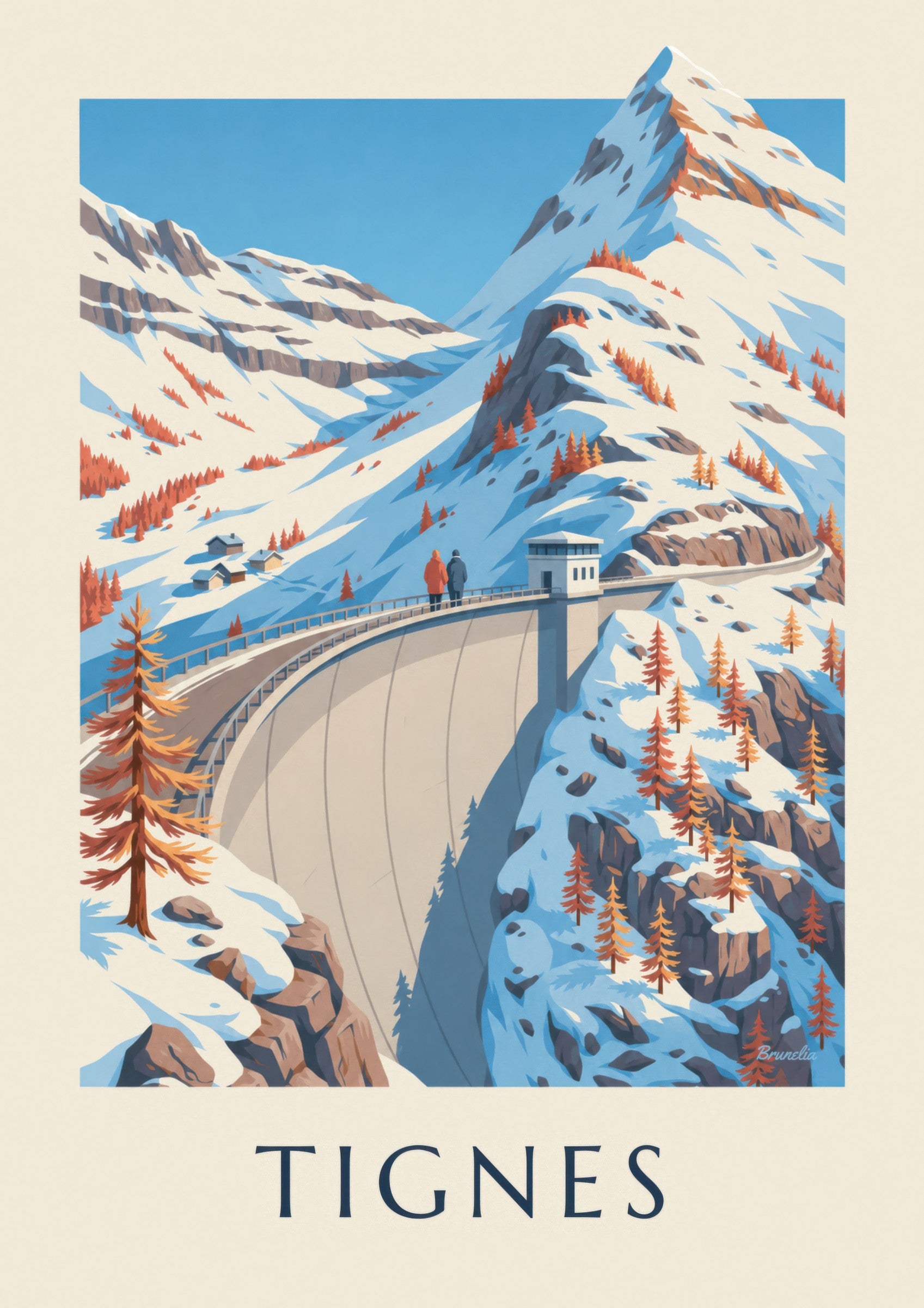 Affiche Tignes, le grand barrage en hiver: detail in close-up