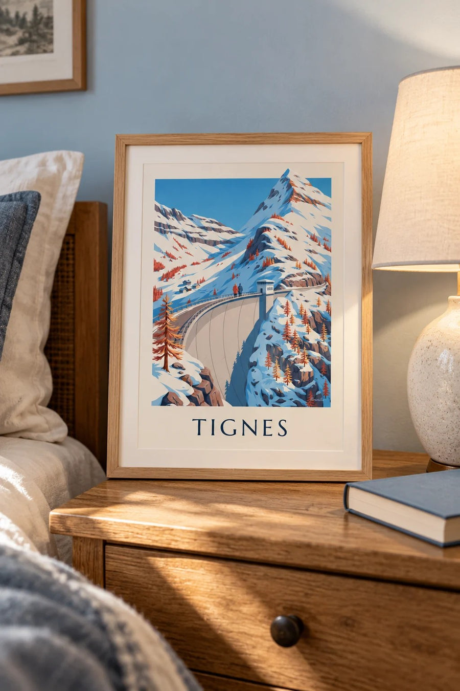 Affiche Tignes, le grand barrage en hiver : petit format A4 encadré