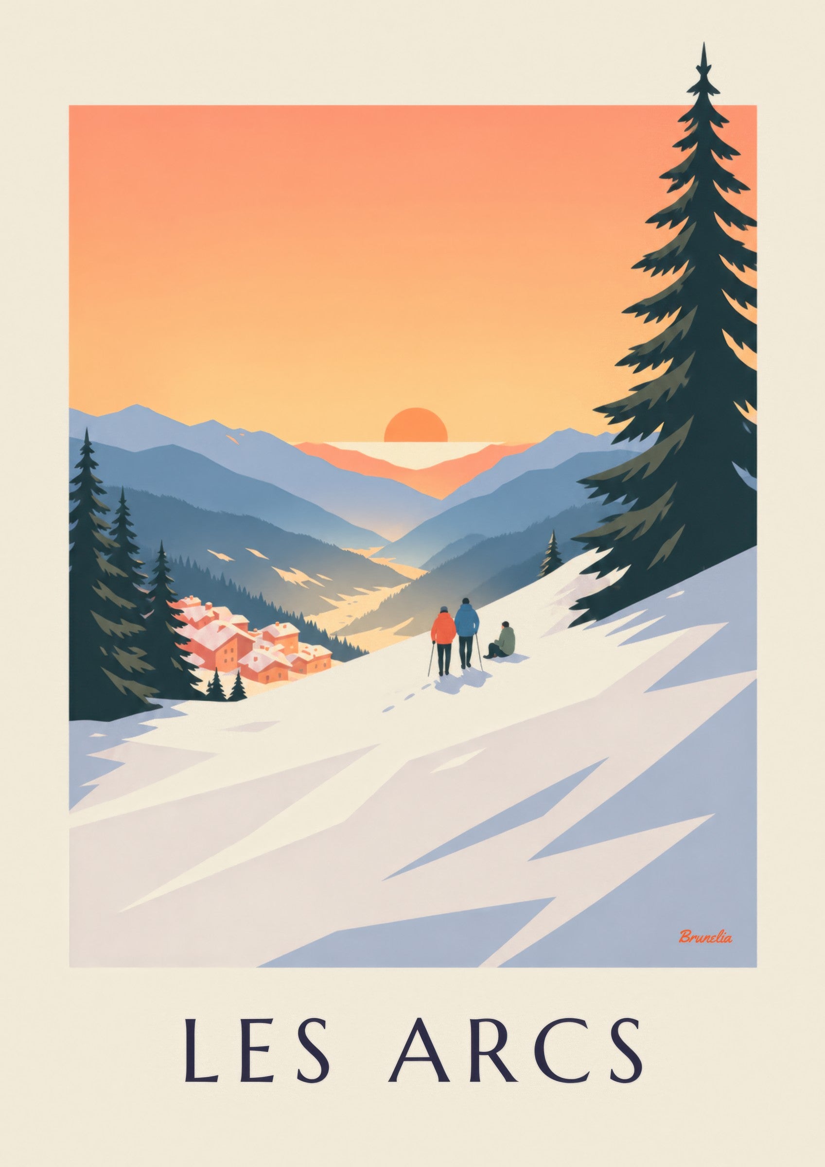 Affiche Les Arcs, coucher de soleil sur Arc 1800: detail in close-up