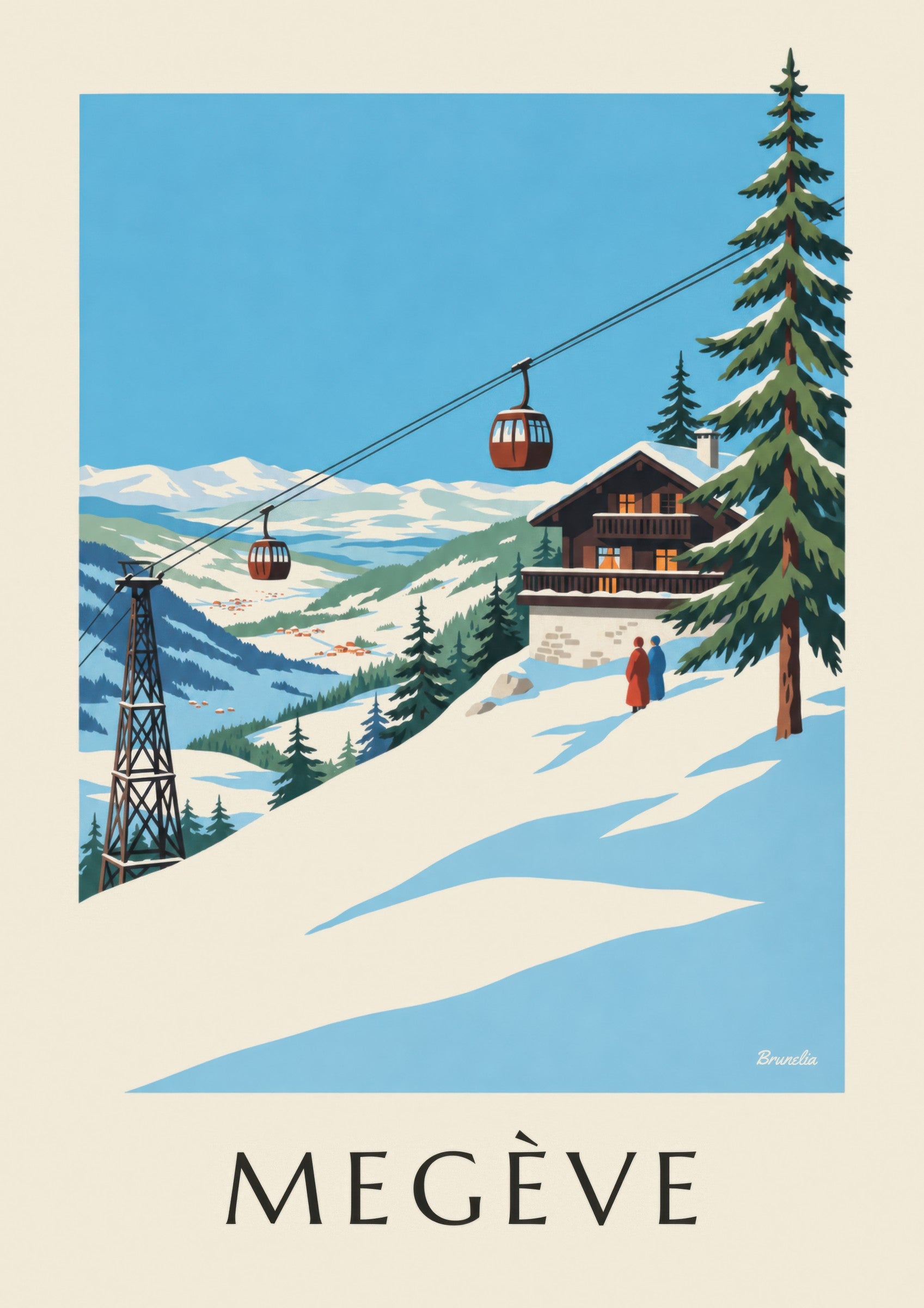 Affiche Megève, télécabine du Mont d'Arbois: detail in close-up