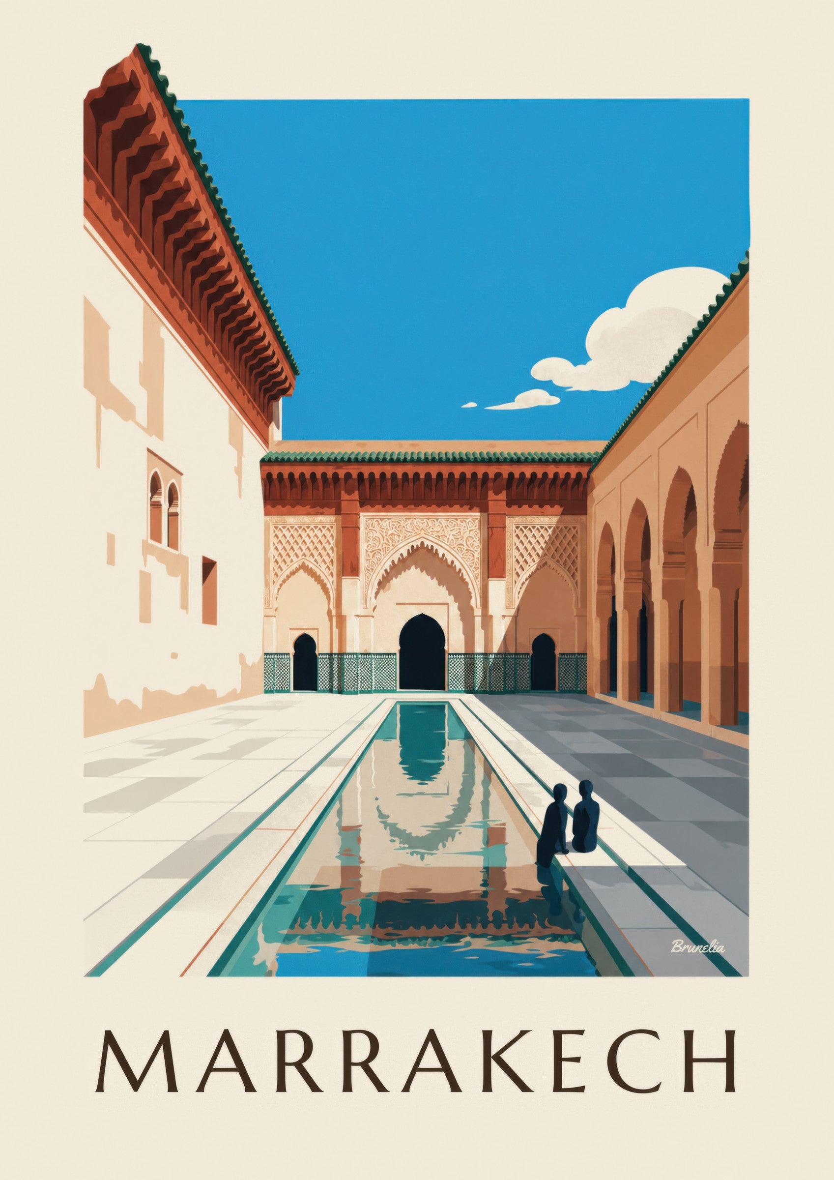 Affiche cour de la médersa Ben Youssef à Marrakech: detail in close-up