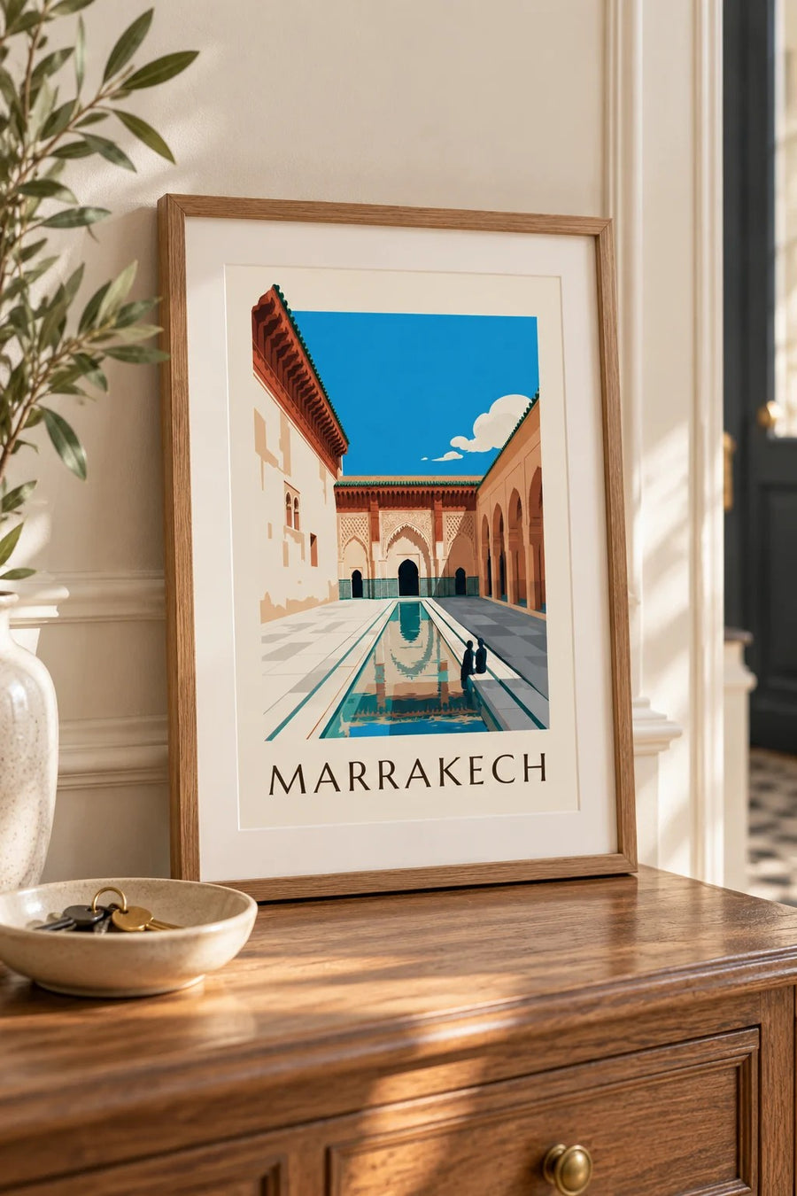 Affiche cour de la médersa Ben Youssef à Marrakech : petit format A4 encadré